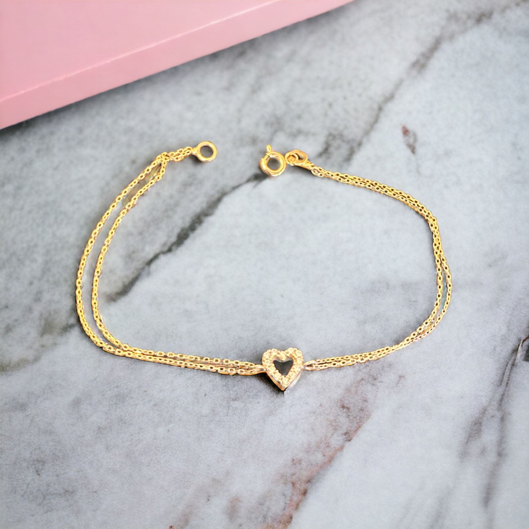 Çift Zincirli Kalpli İnce Bileklik