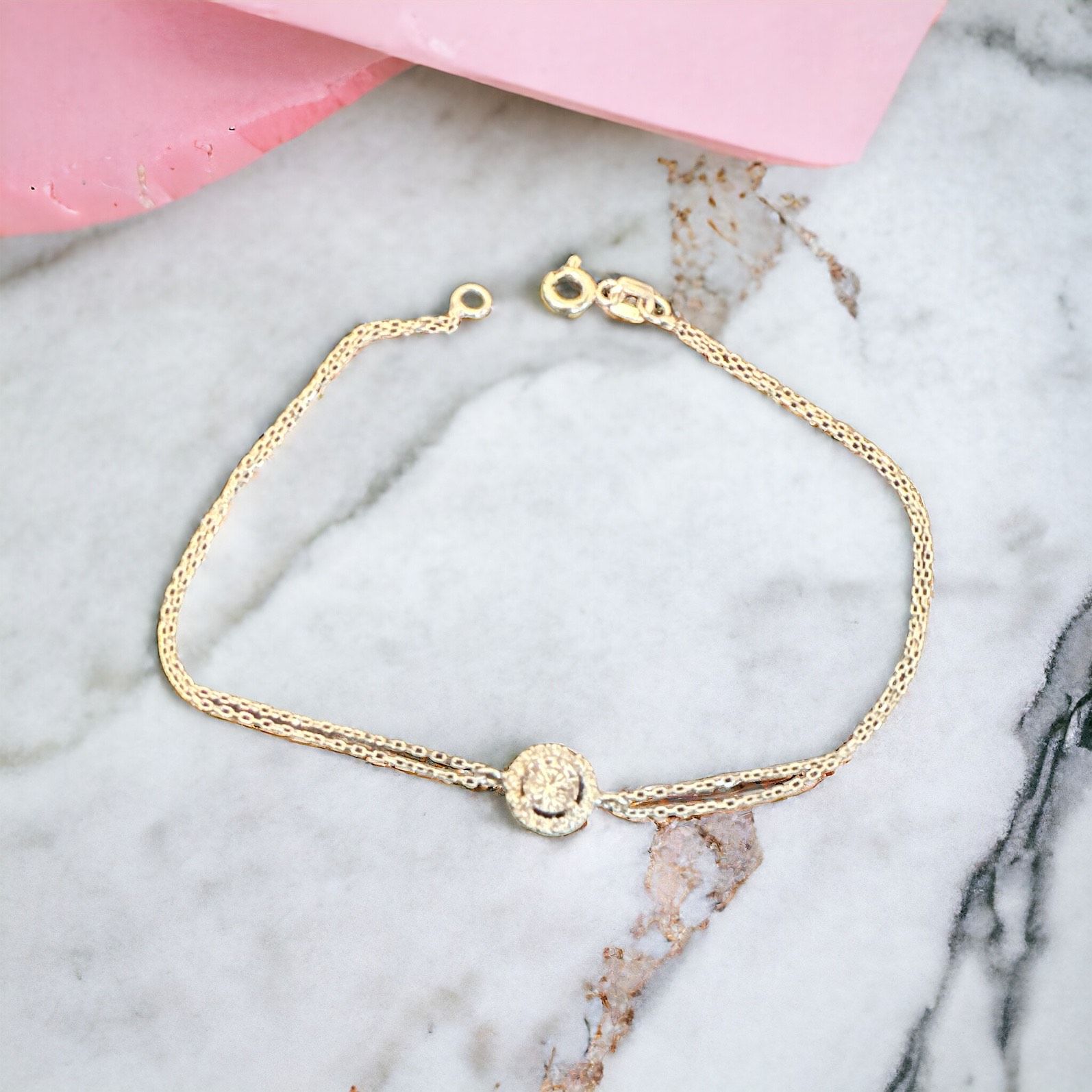 Çift Zincirli İnce Tektaş Bileklik